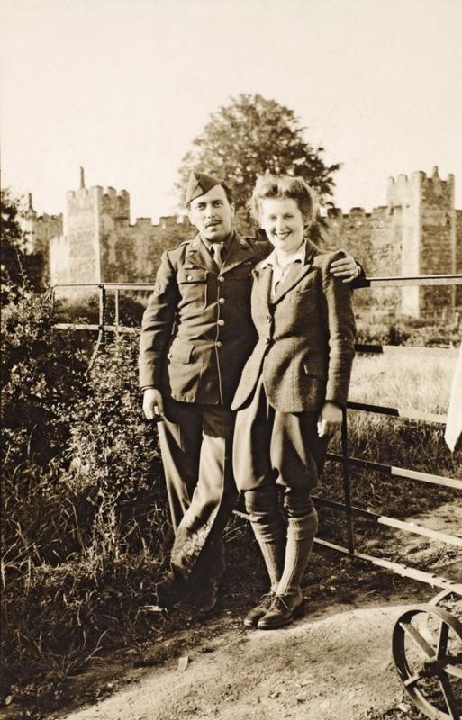 Heather Taylor of the Women's Land Army with Sam, a Corporal of the 390th Bomb Group, from Brooklyn.